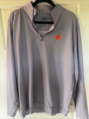Men's Light Purple & White Stripe Quarter-Zip Sweater with Clemson logo